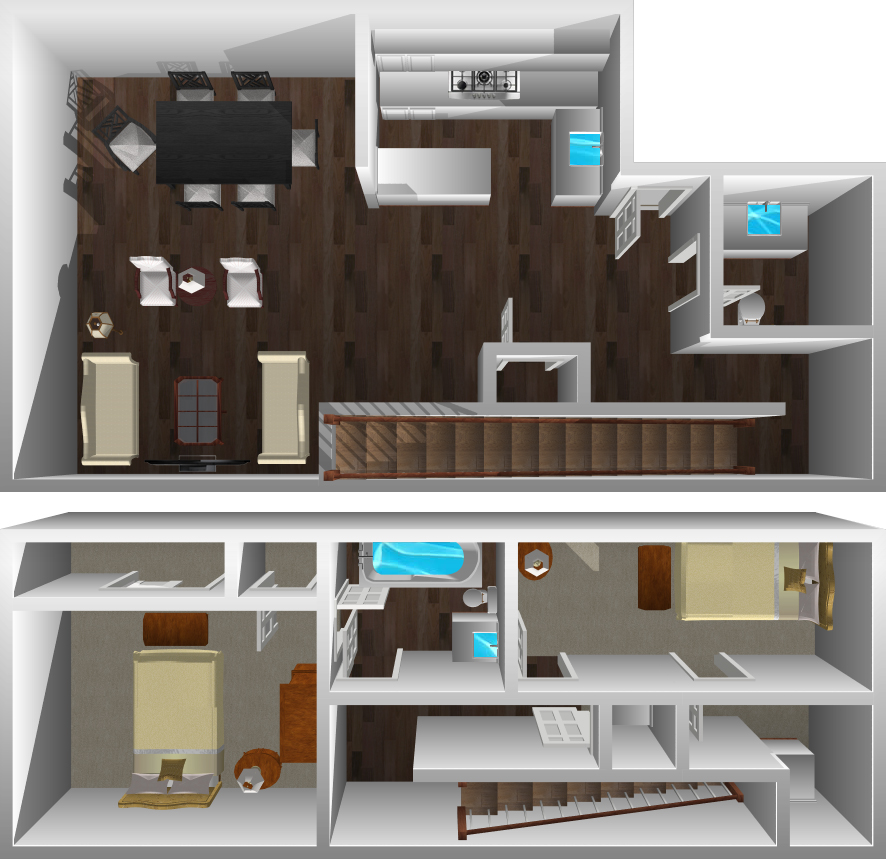 This image is the visual 3D representation of 'Plan C' in Cinnamon Creek Apartments.
