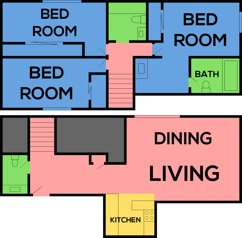 This image is the visual schematic representation of 'Plan D' in Cinnamon Creek Apartments.
